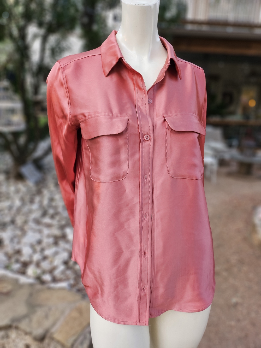 Alfani Silky Satin Button-Front Women's Blouse in Shiny Rose S